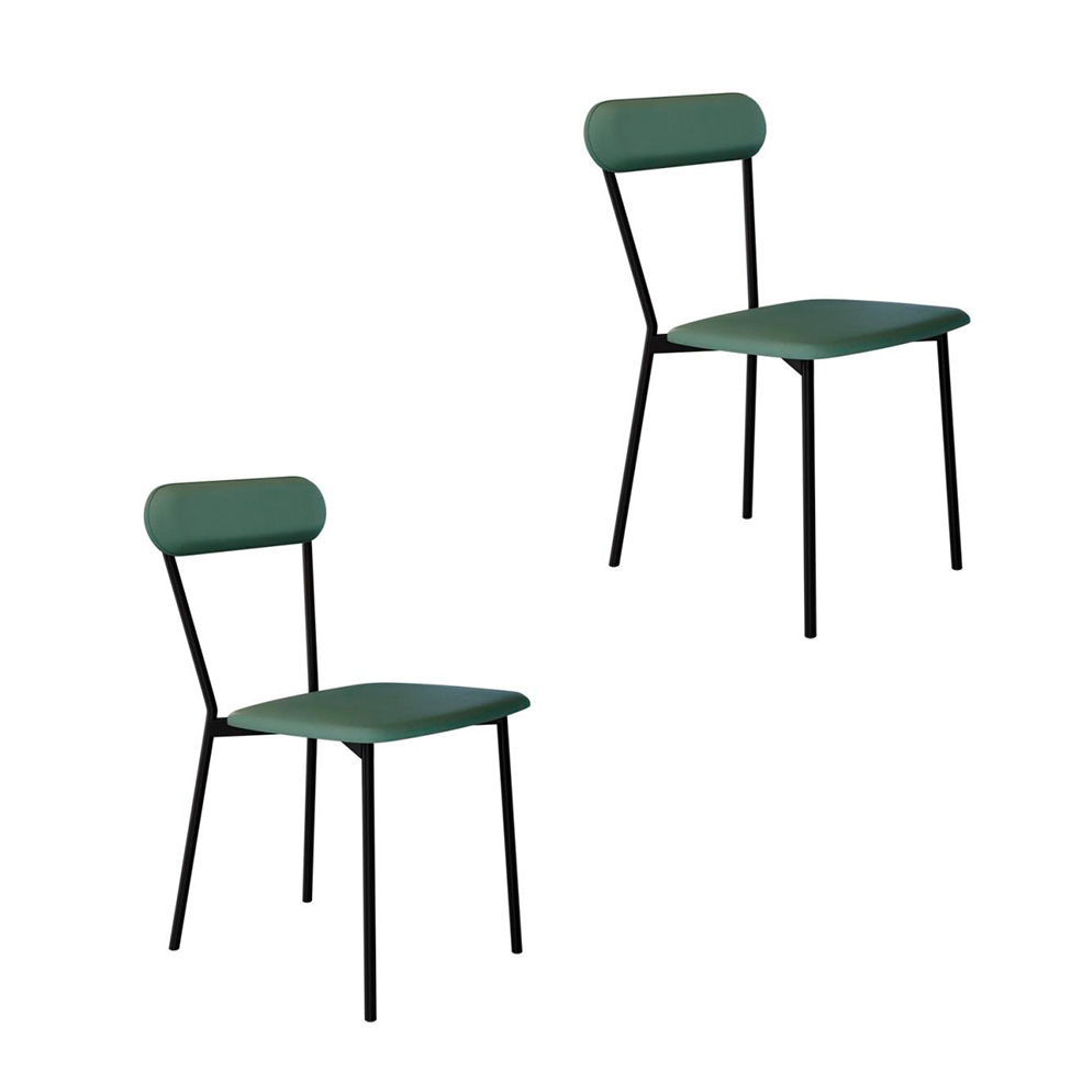 Conjunto com 2 Cadeiras Emília Revestivemento Sintético Verde e Preto