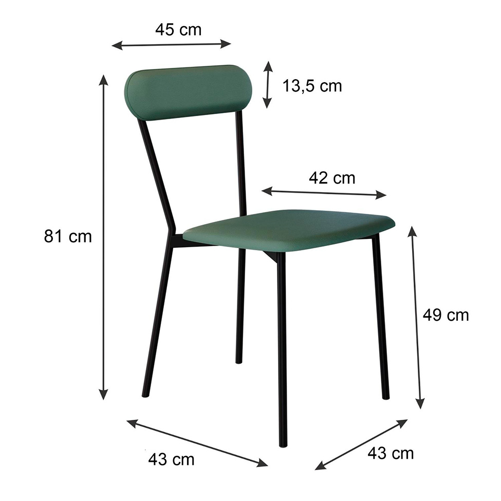 Conjunto com 2 Cadeiras Emília Revestivemento Sintético Verde e Preto