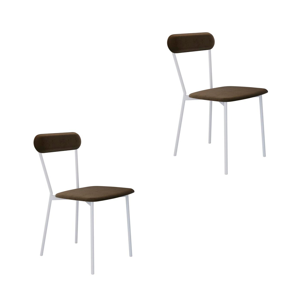 Conjunto com 2 Cadeiras Emília Veludo Marrom e Branco
