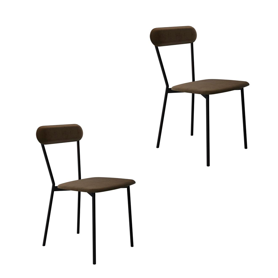 Conjunto com 2 Cadeiras Emília Veludo Marrom e Preto