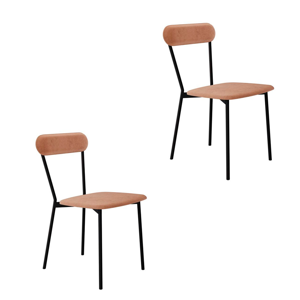Conjunto com 2 Cadeiras Emília Veludo Nude e Preto
