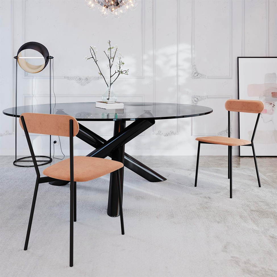 Conjunto com 2 Cadeiras Emília Veludo Nude e Preto