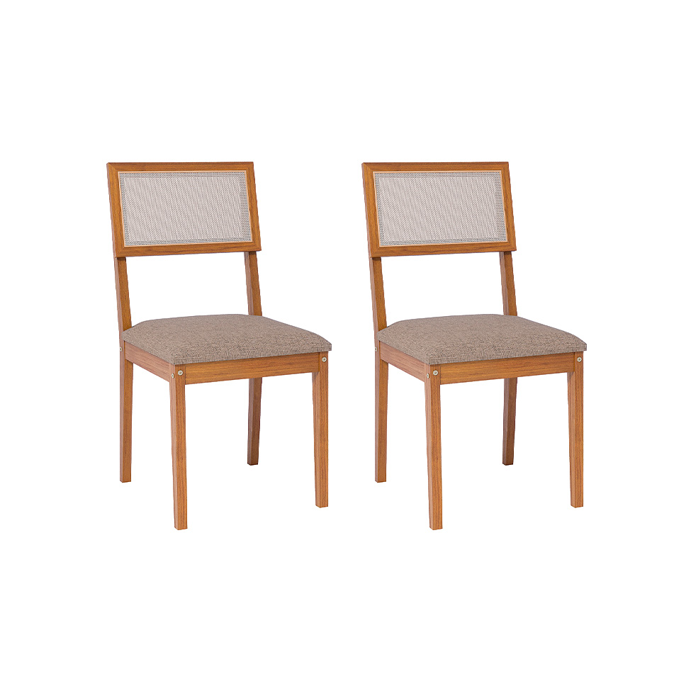 Conjunto com 2 Cadeiras Encanto Linho Bege e Madeira