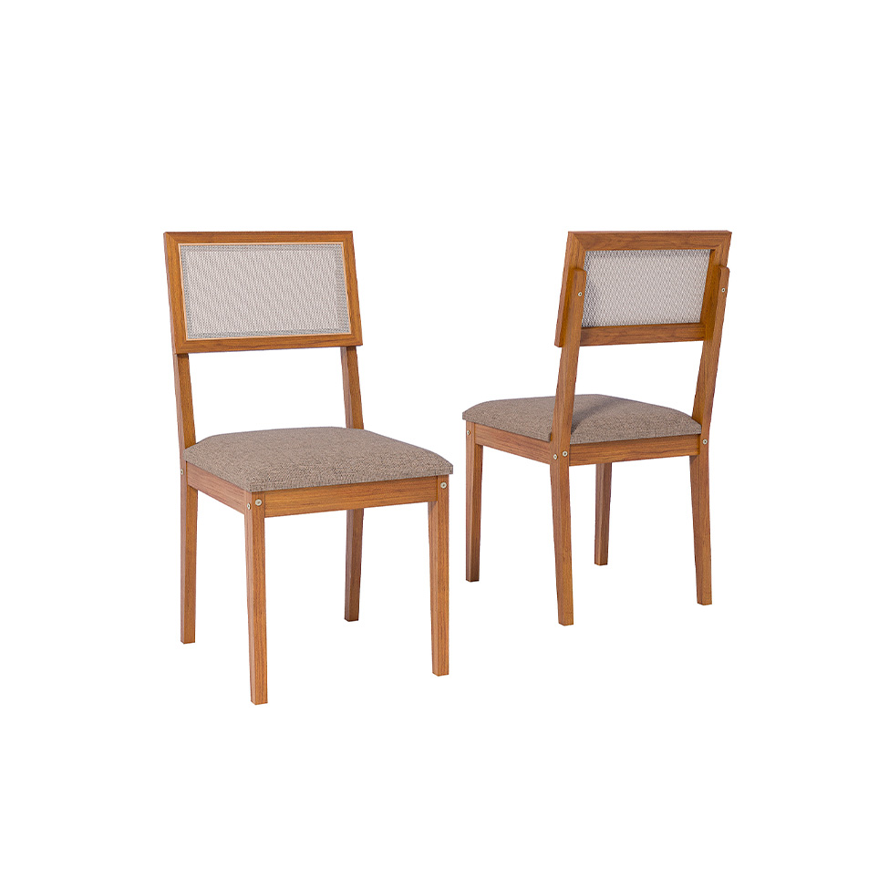 Conjunto com 2 Cadeiras Encanto Linho Bege e Madeira