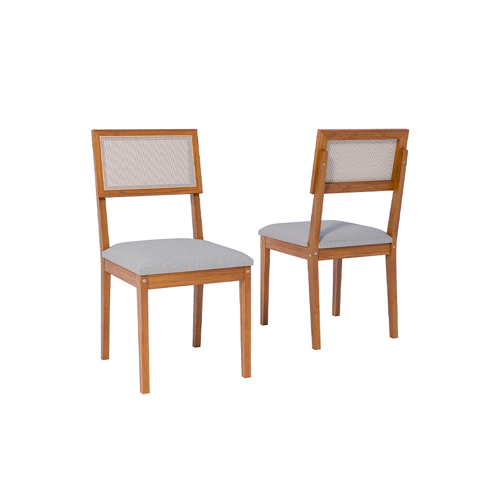 Conjunto com 2 Cadeiras Encanto Linho Cinza e Madeira