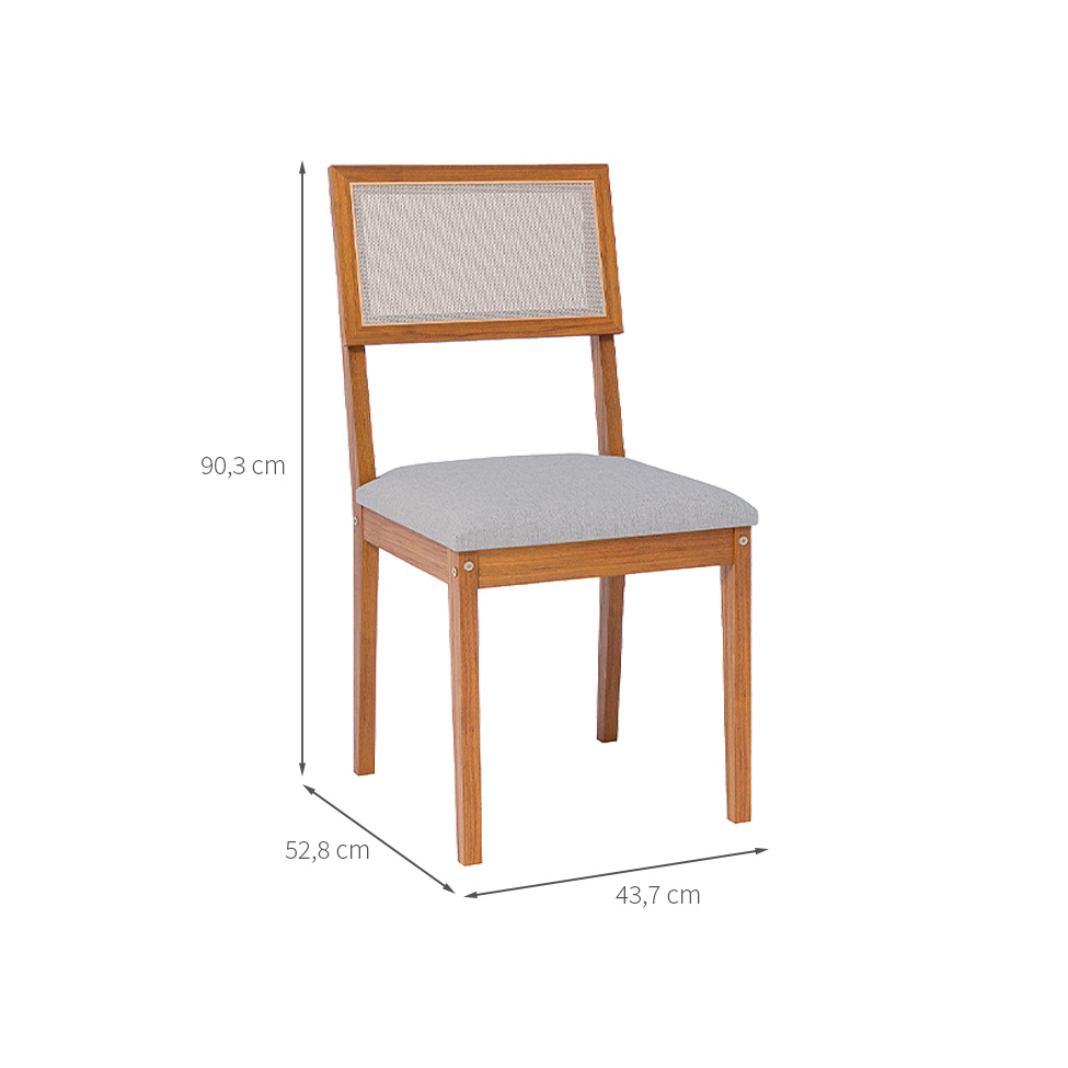 Conjunto com 2 Cadeiras Encanto Linho Cinza e Madeira