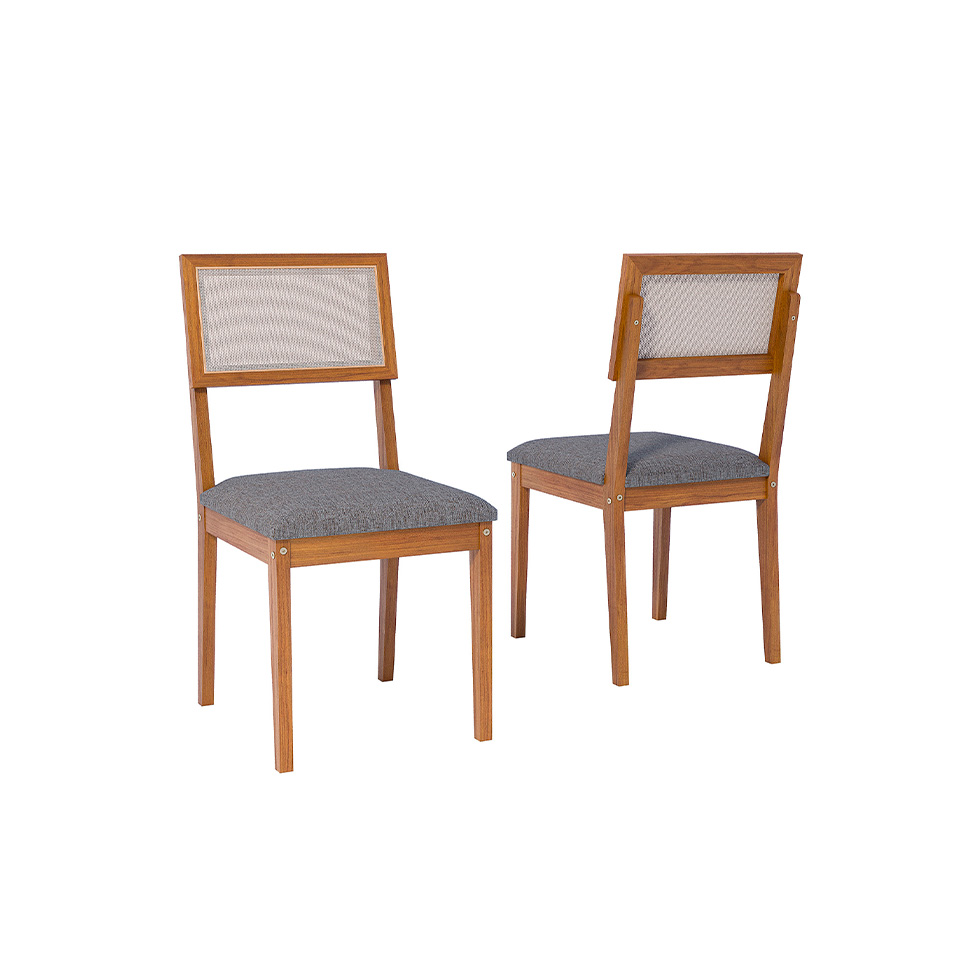 Conjunto com 2 Cadeiras Encanto Linho Grafite e Madeira