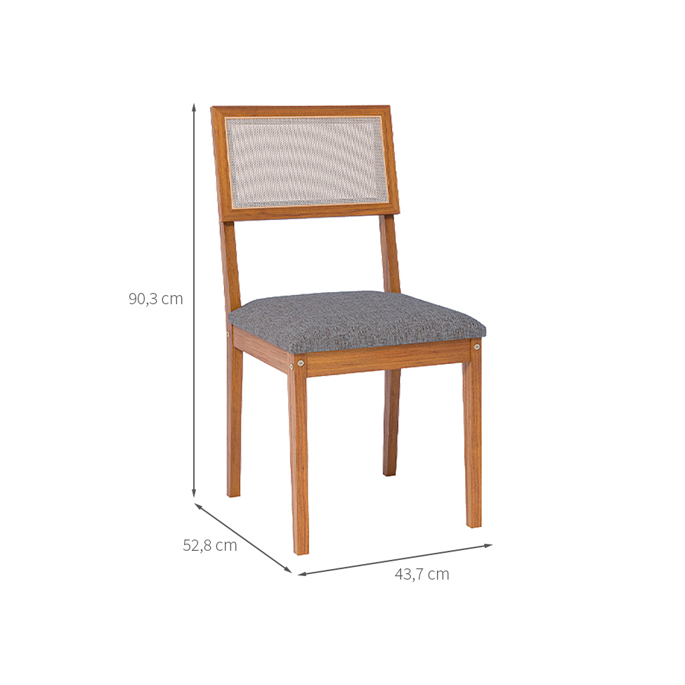 Conjunto com 2 Cadeiras Encanto Linho Grafite e Madeira