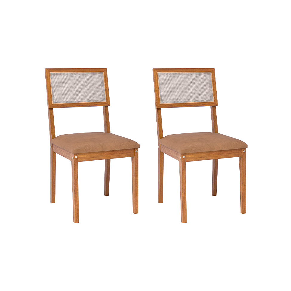 Conjunto com 2 Cadeiras Encanto Revestimento Sintético Kaki e Madeira