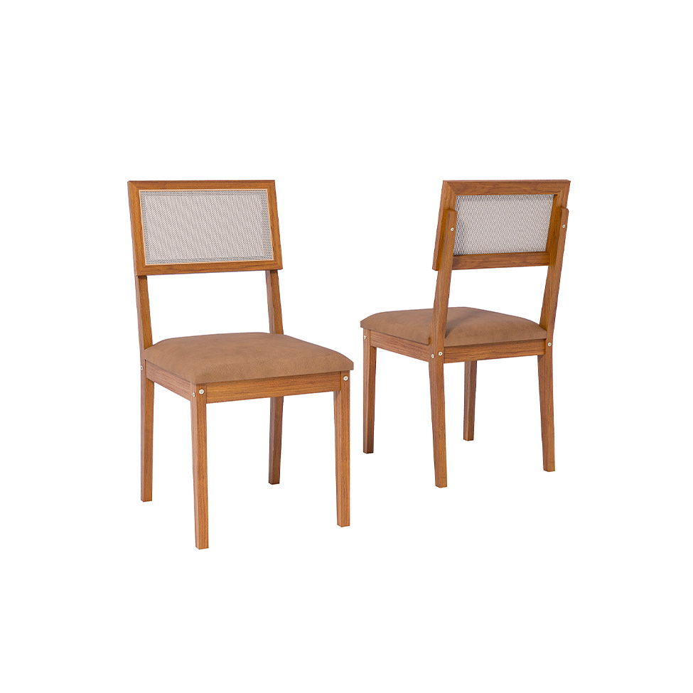 Conjunto com 2 Cadeiras Encanto Revestimento Sintético Kaki e Madeira