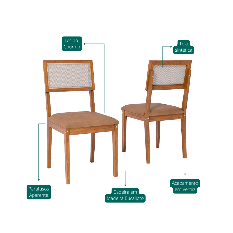 Conjunto com 2 Cadeiras Encanto Revestimento Sintético Kaki e Madeira