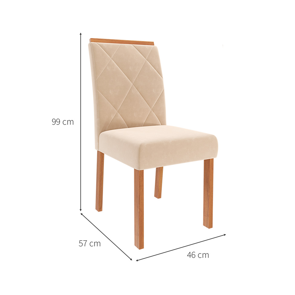 Conjunto com 2 Cadeiras Fernanda Wood Suede Nude e Madeira