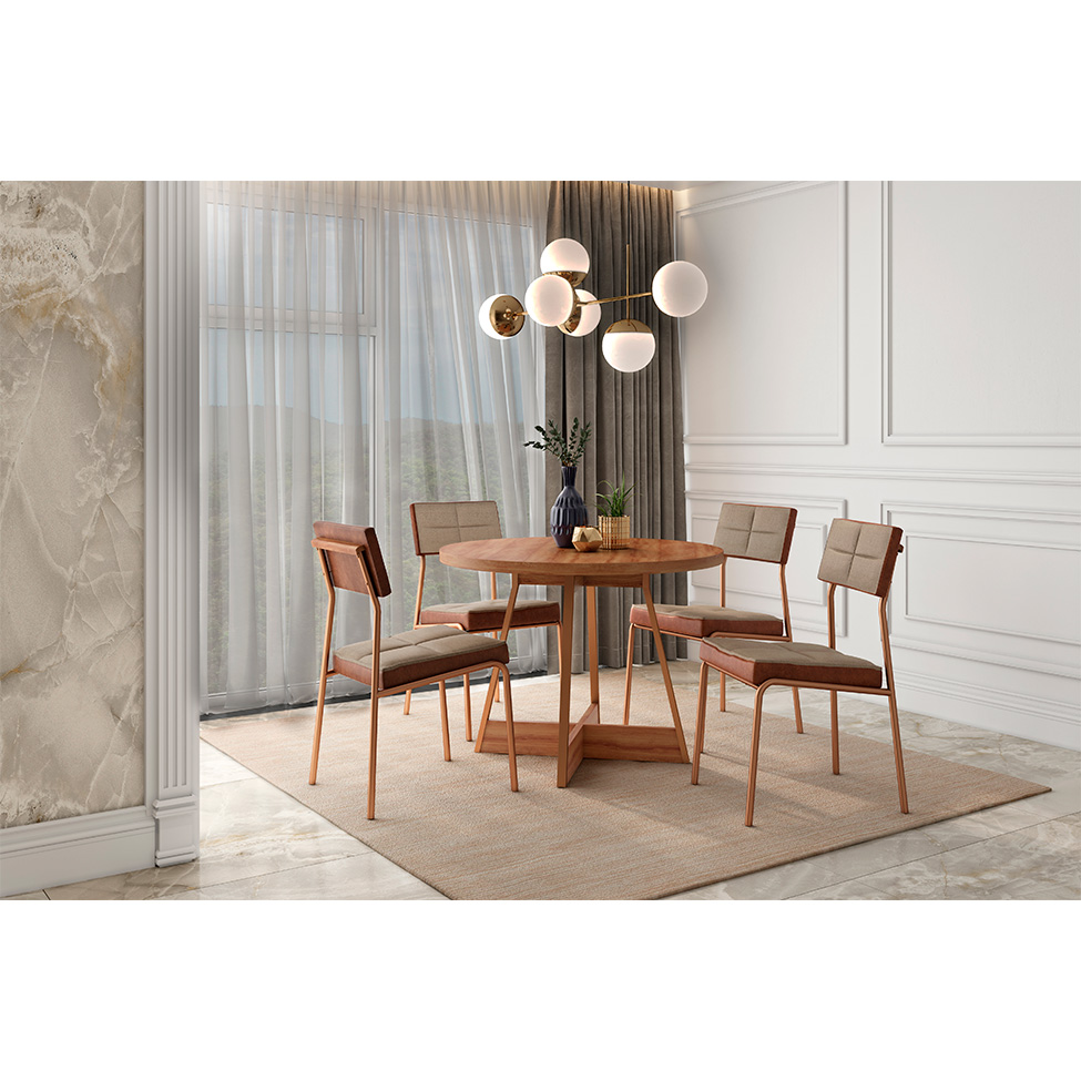 Conjunto com 2 Cadeiras Helena Revestimento Sintético Caramelo e Areia