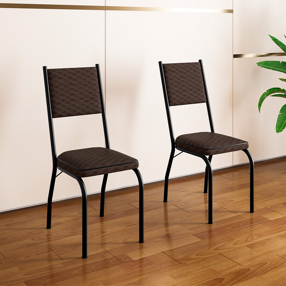 Conjunto com 2 Cadeiras Hungria Revestimento Sintético Cacau e Preto