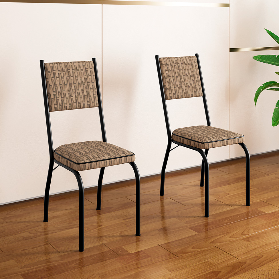 Conjunto com 2 Cadeiras Hungria Revestimento Sintético Marrom Claro e Preto