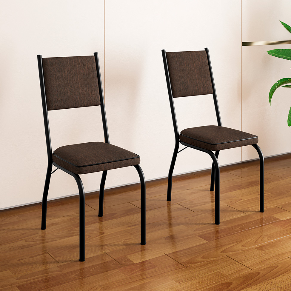 Conjunto com 2 Cadeiras Hungria Revestimento Sintético Marrom e Preto
