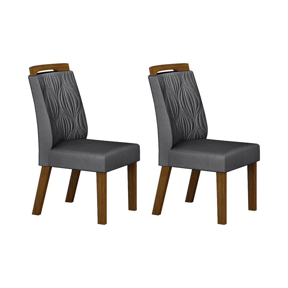 Conjunto com 2 Cadeiras Ilhéus Camurça Chumbo e Freijó