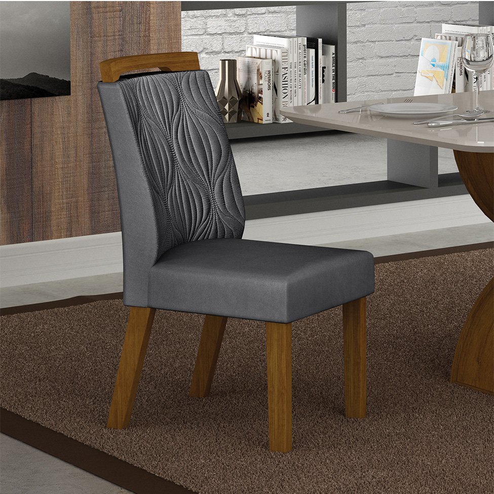 Conjunto com 2 Cadeiras Ilhéus Camurça Chumbo e Freijó