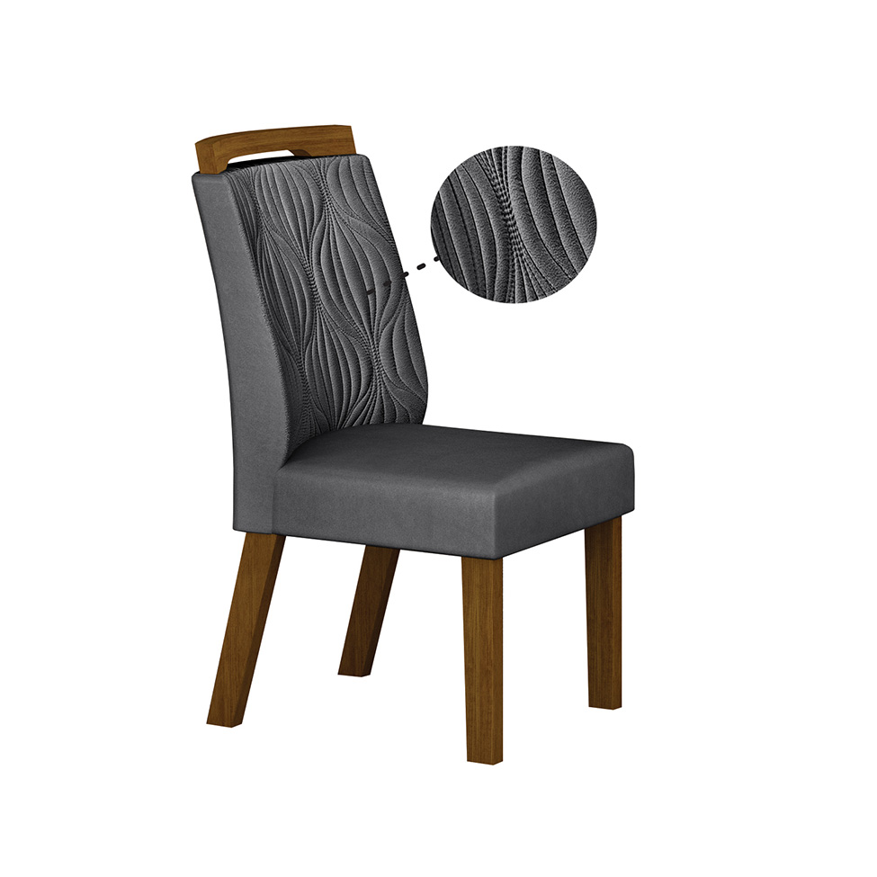 Conjunto com 2 Cadeiras Ilhéus Camurça Chumbo e Freijó