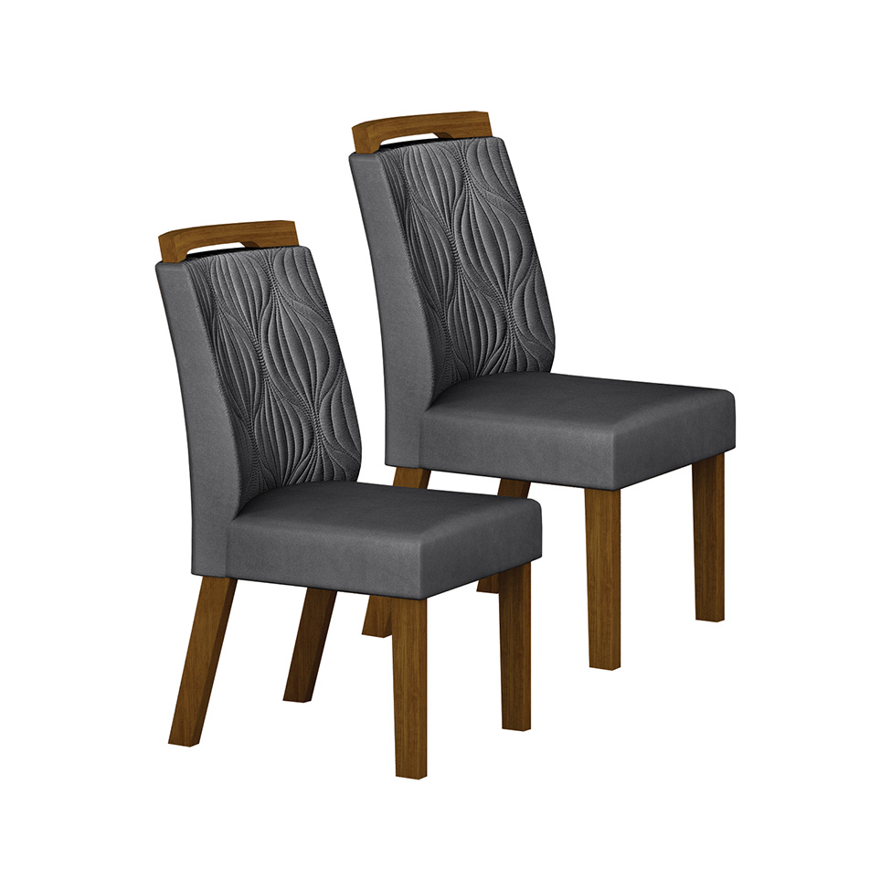 Conjunto com 2 Cadeiras Ilhéus Camurça Chumbo e Freijó