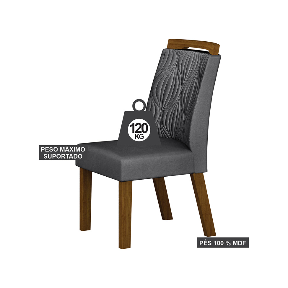 Conjunto com 2 Cadeiras Ilhéus Camurça Chumbo e Freijó