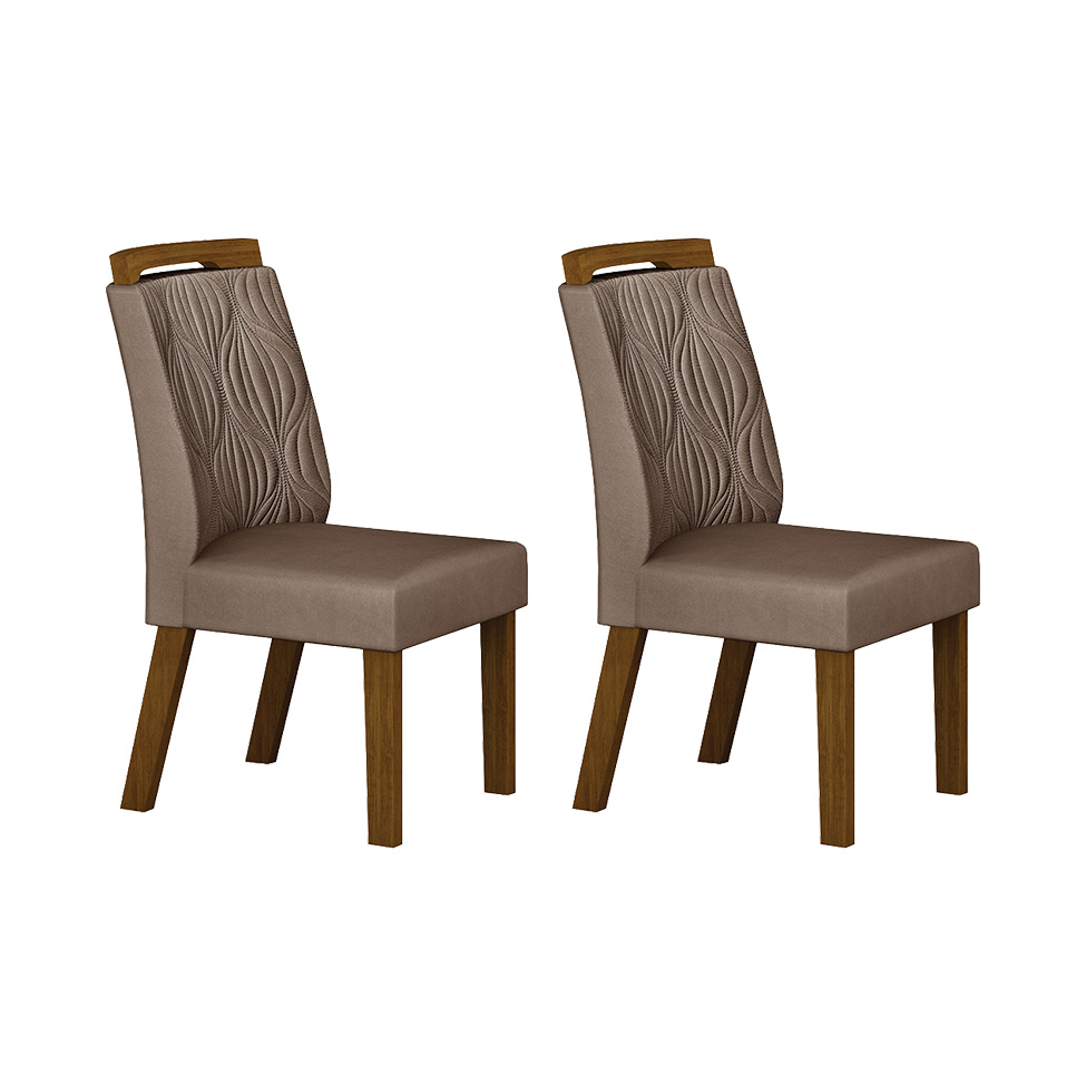 Conjunto com 2 Cadeiras Ilhéus Camurça Marrom e Freijó