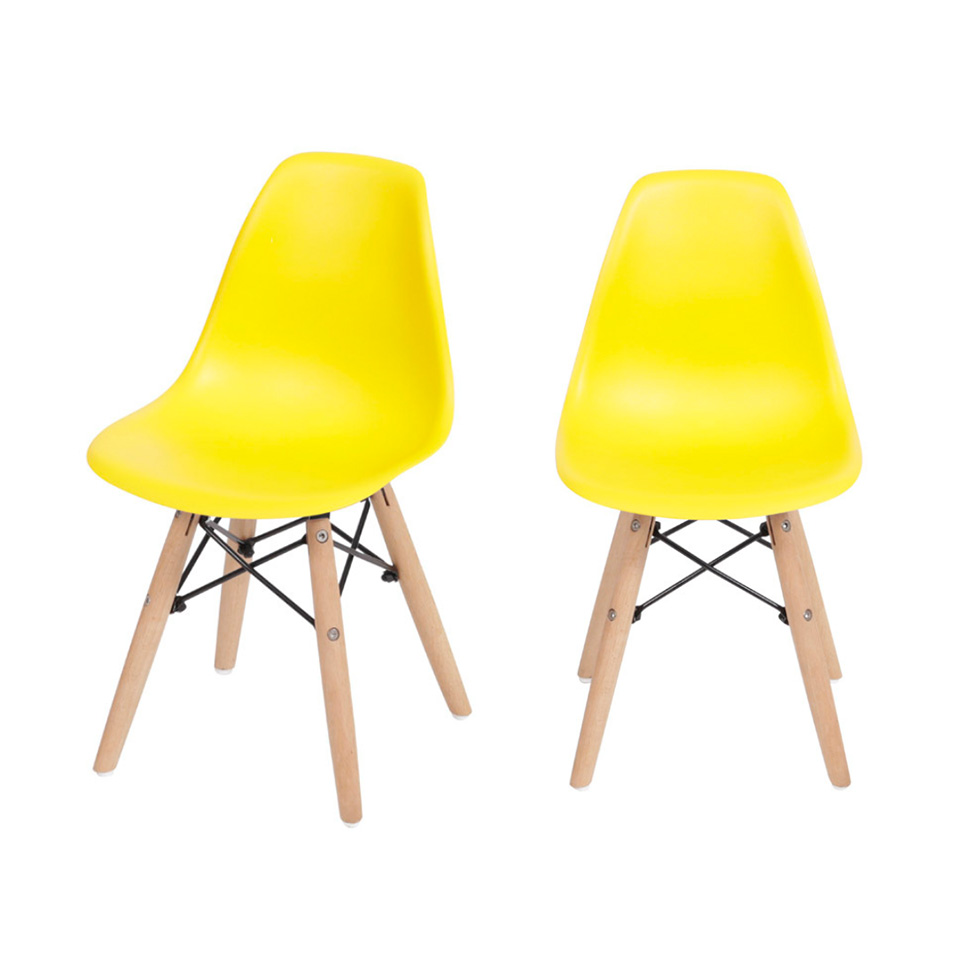 Conjunto com 2 Cadeiras Infantis DKR Eames Amarelo e Madeira
