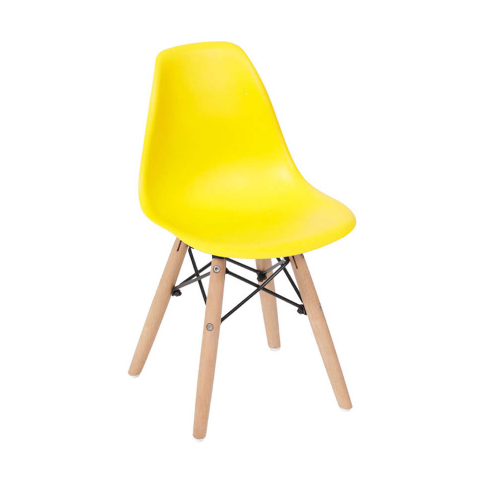 Conjunto com 2 Cadeiras Infantis DKR Eames Amarelo e Madeira