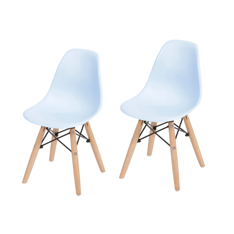 Conjunto com 2 Cadeiras Infantis DKR Eames Azul Claro e Madeira