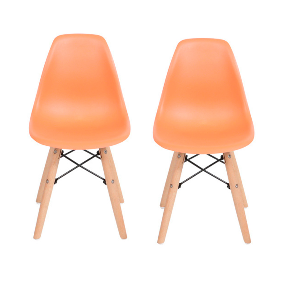 Conjunto com 2 Cadeiras Infantis DKR Eames Laranja e Madeira
