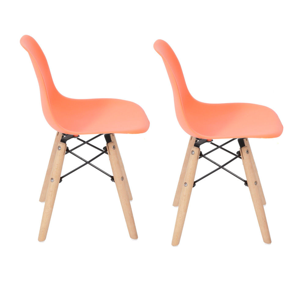 Conjunto com 2 Cadeiras Infantis DKR Eames Laranja e Madeira