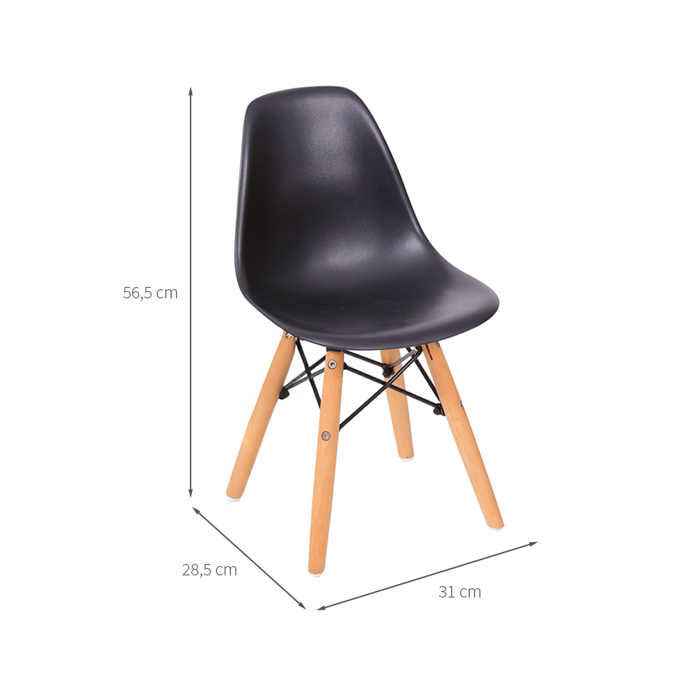 Conjunto com 2 Cadeiras Infantis DKR Eames Preto e Madeira