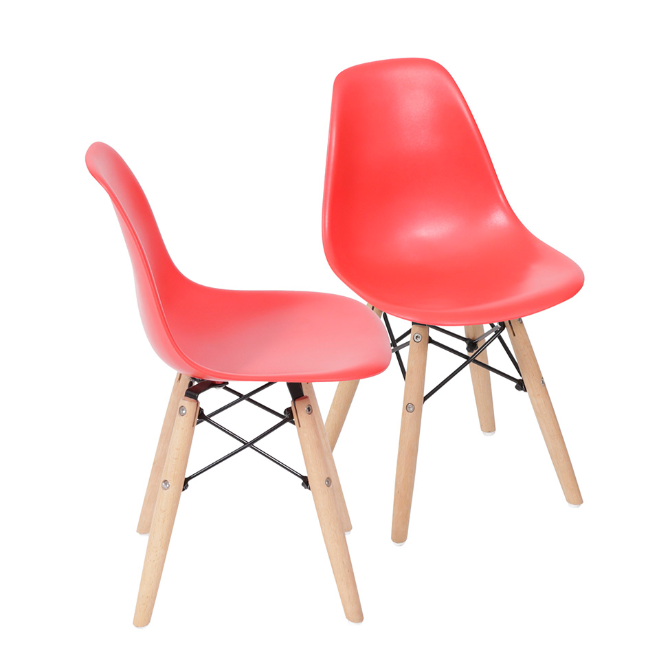 Conjunto com 2 Cadeiras Infantis DKR Eames Vermelho e Madeira