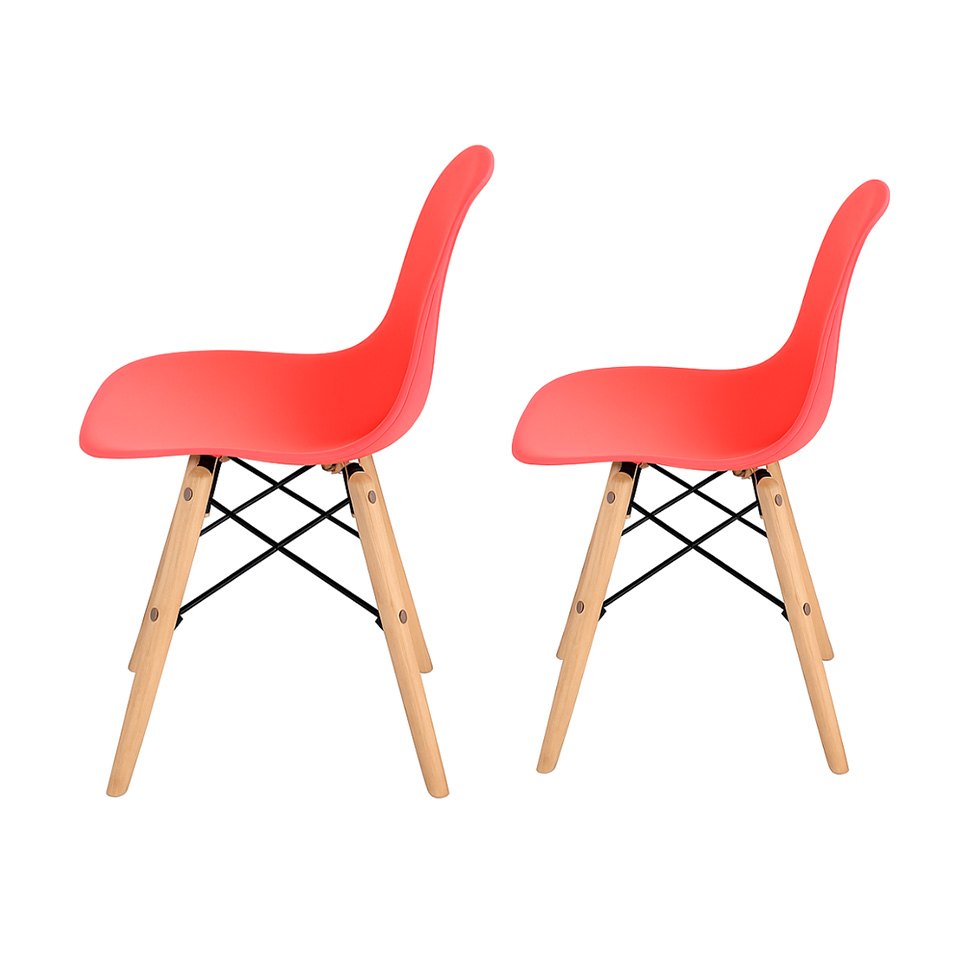 Conjunto com 2 Cadeiras Infantis DKR Eames Vermelho e Madeira
