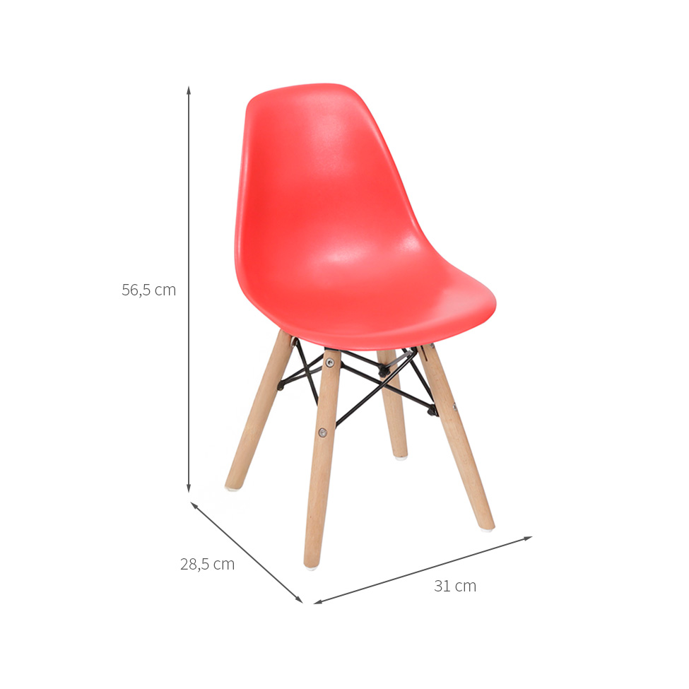 Conjunto com 2 Cadeiras Infantis DKR Eames Vermelho e Madeira