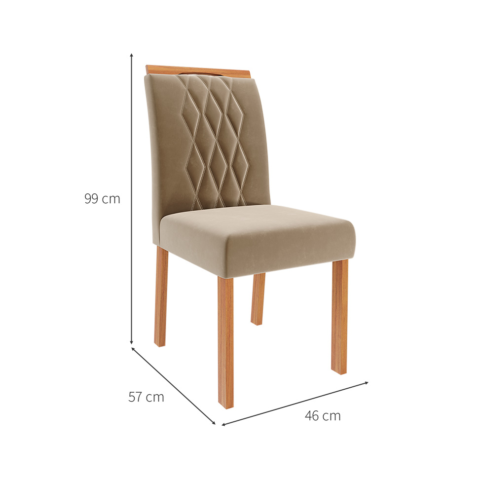 Conjunto com 2 Cadeiras Juliana Wood Suede Joli e Madeira