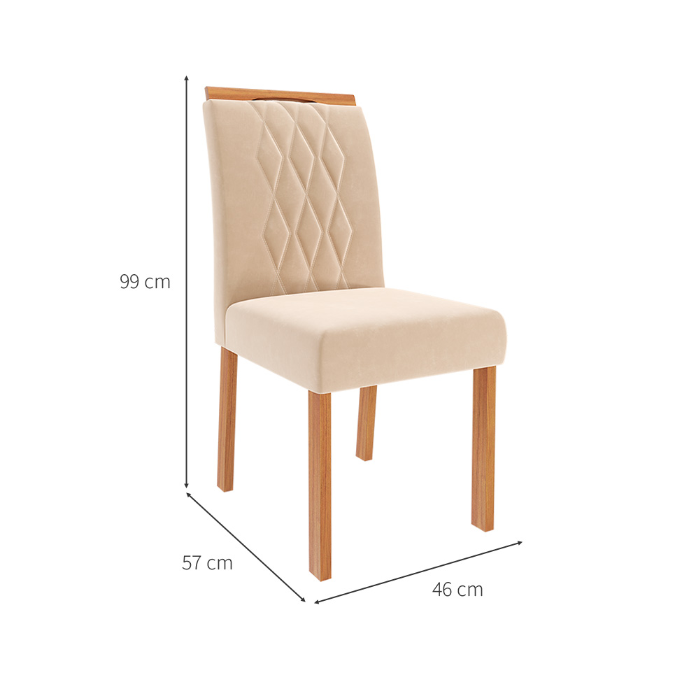 Conjunto com 2 Cadeiras Juliana Wood Suede Nude e Madeira