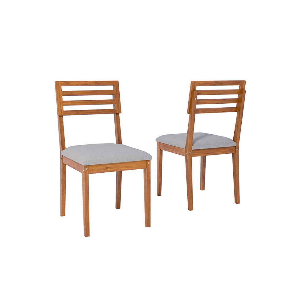 Conjunto com 2 Cadeiras Juparanã Linho Cinza e Madeira