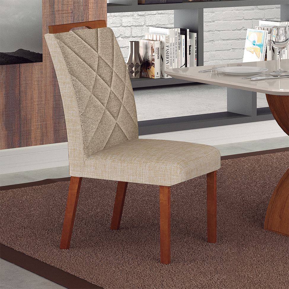 Conjunto com 2 Cadeiras Larissa Linho Palha e Marrom