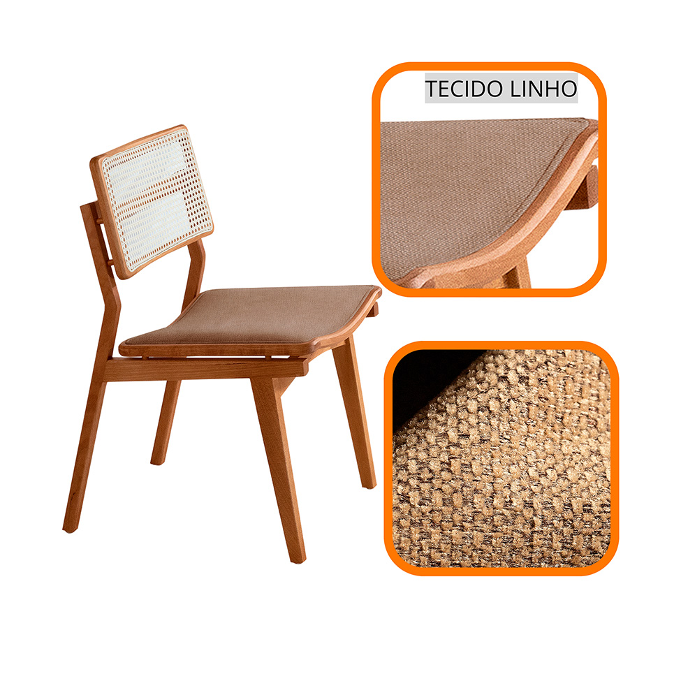 Conjunto com 2 Cadeiras Lea Premium Linho Atacama e Imbuia