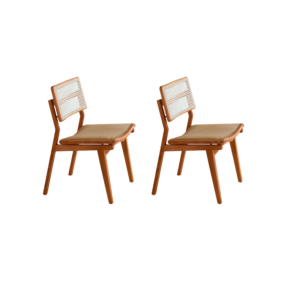 Conjunto com 2 Cadeiras Lea Premium Linho Âmbar e Imbuia