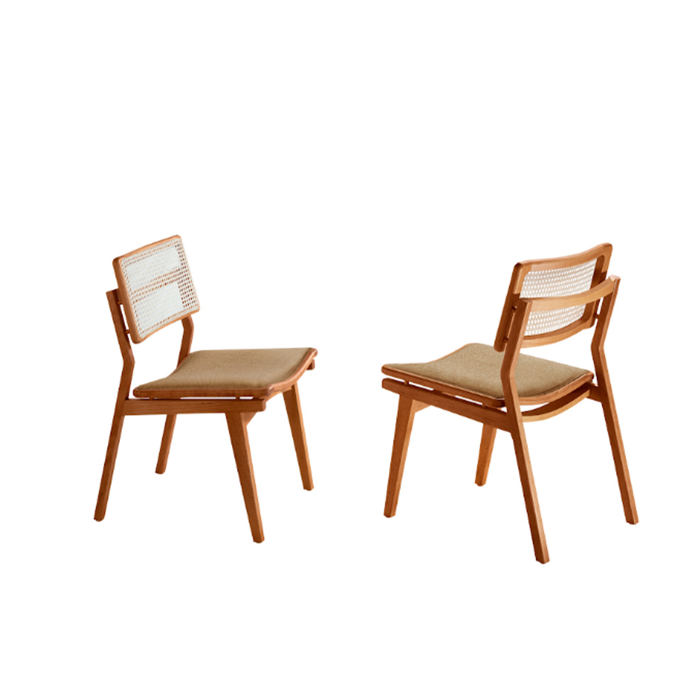 Conjunto com 2 Cadeiras Lea Premium Linho Âmbar e Imbuia