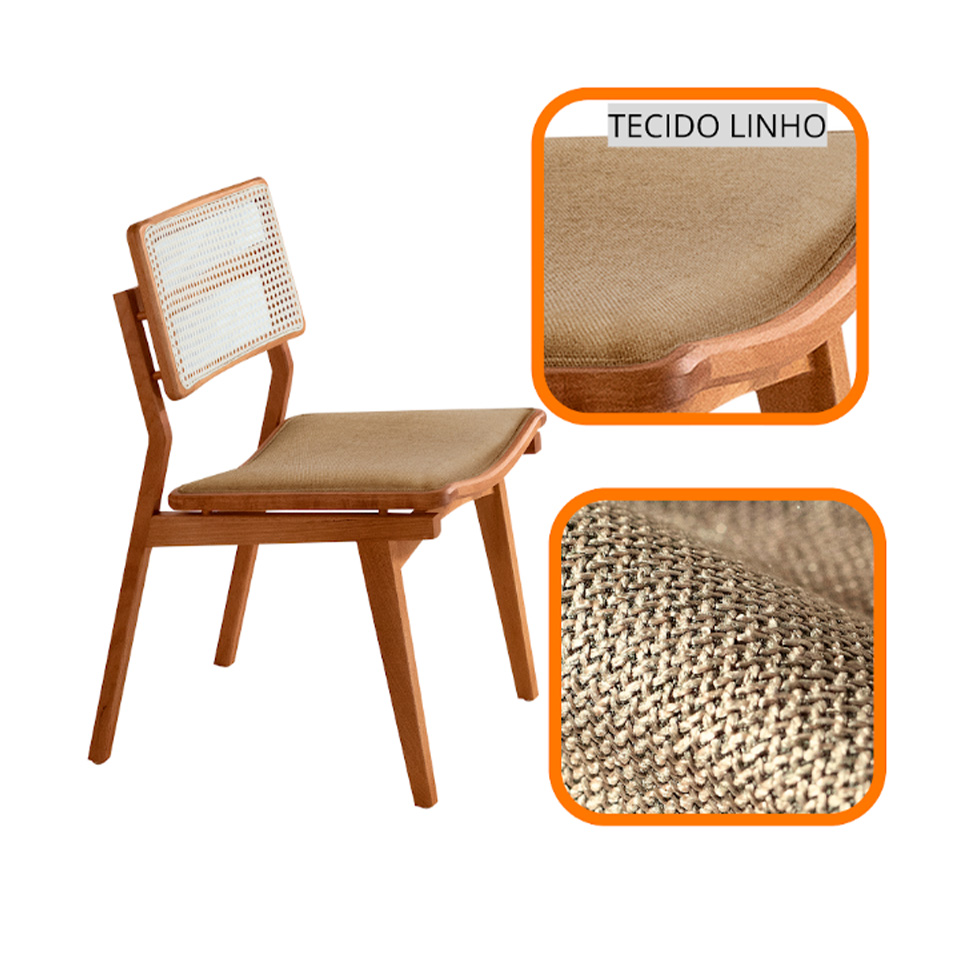 Conjunto com 2 Cadeiras Lea Premium Linho Âmbar e Imbuia