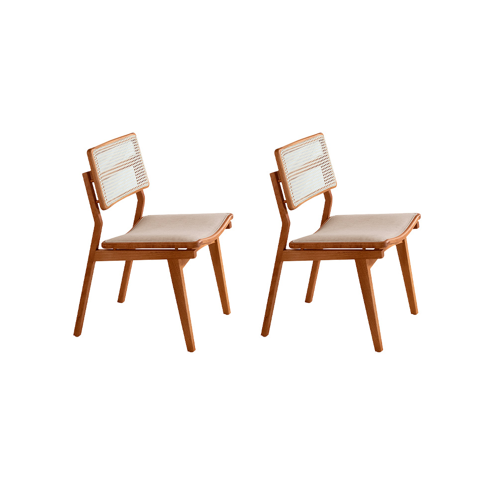 Conjunto com 2 Cadeiras Lea Premium Linho Off White e Imbuia