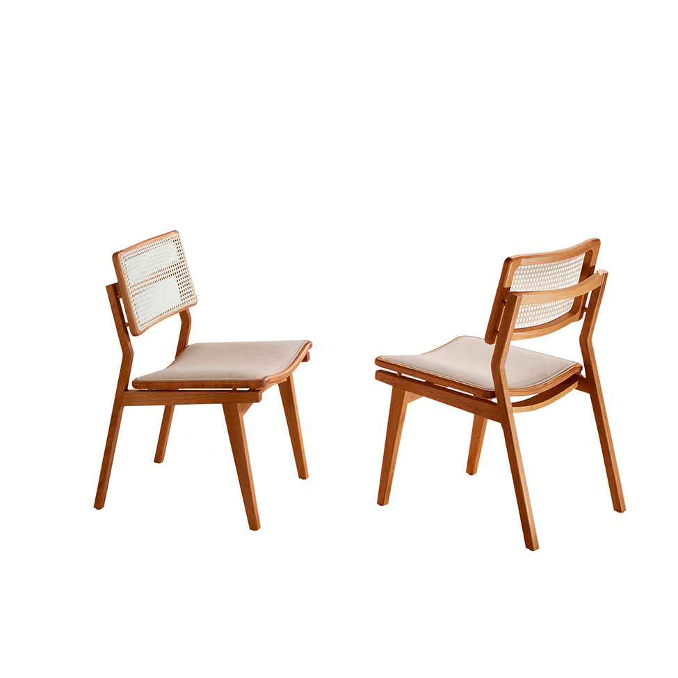 Conjunto com 2 Cadeiras Lea Premium Linho Off White e Imbuia