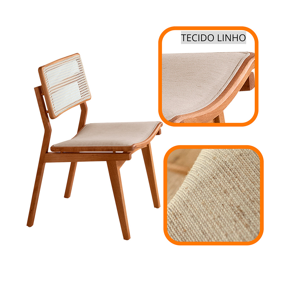 Conjunto com 2 Cadeiras Lea Premium Linho Off White e Imbuia