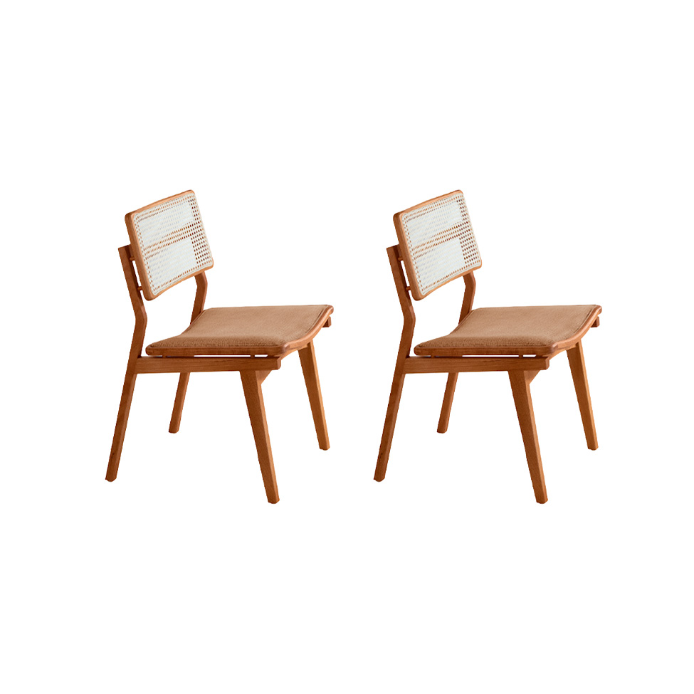 Conjunto com 2 Cadeiras Lea Premium Linho Palha e Imbuia