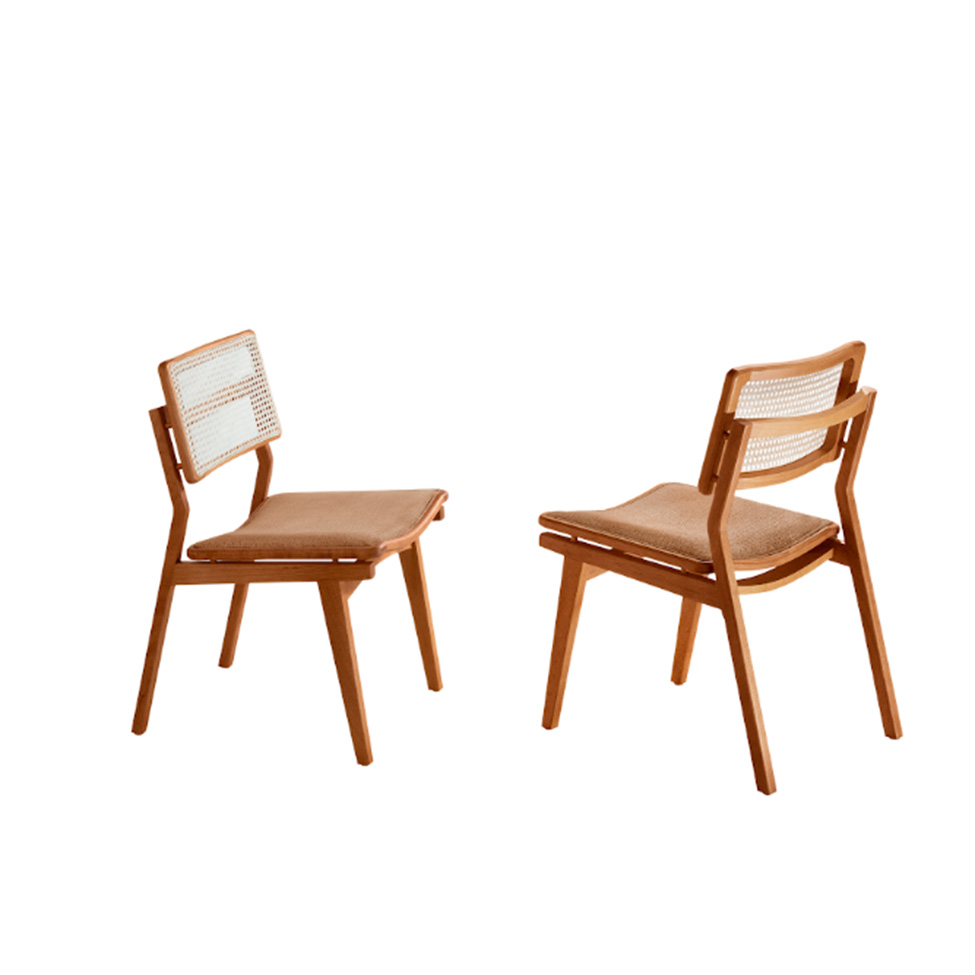 Conjunto com 2 Cadeiras Lea Premium Linho Palha e Imbuia