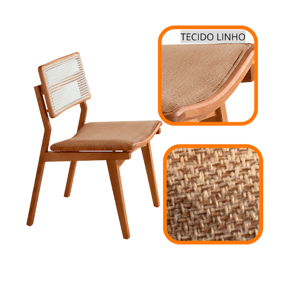 Conjunto com 2 Cadeiras Lea Premium Linho Palha e Imbuia