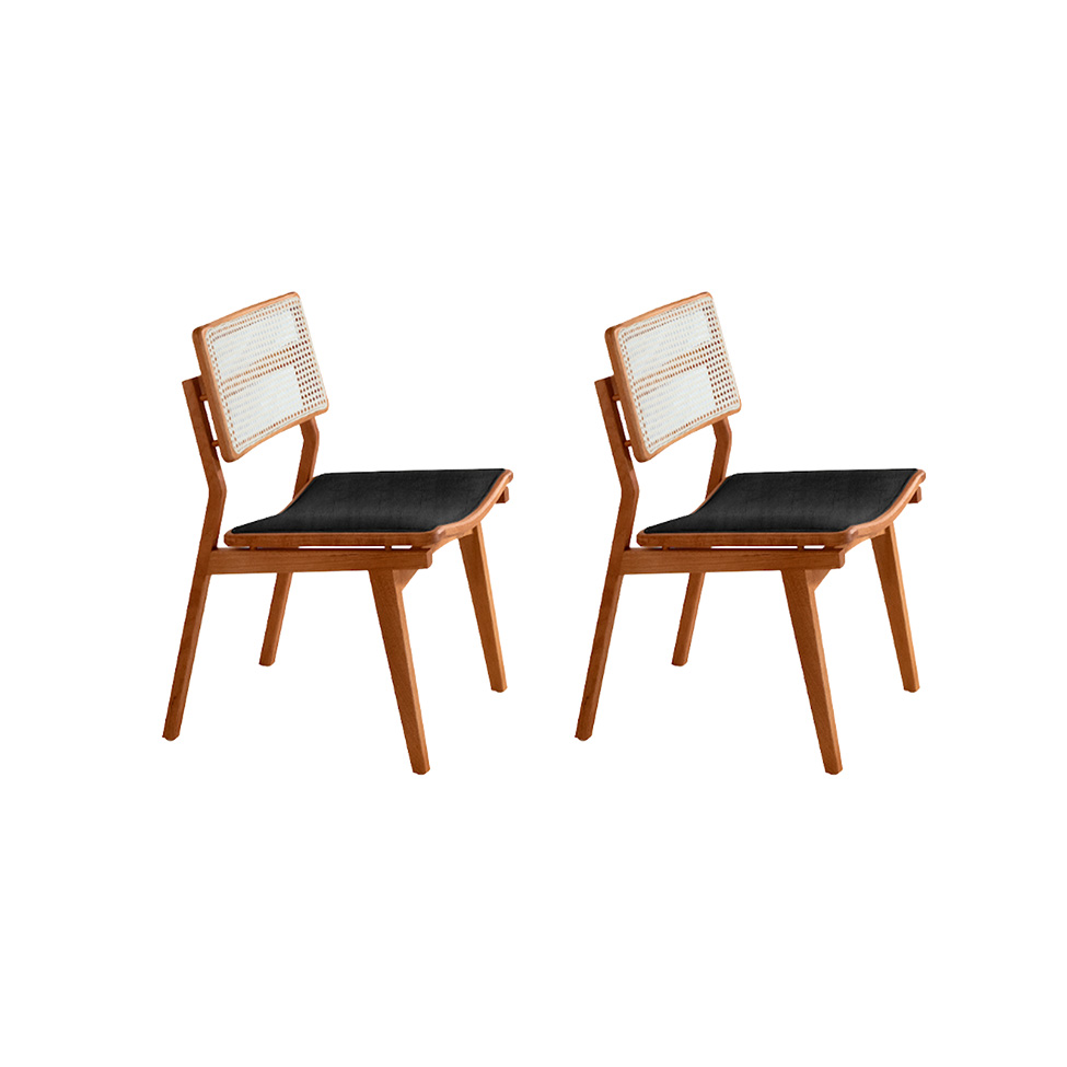 Conjunto com 2 Cadeiras Lea Premium Linho Preto e Imbuia